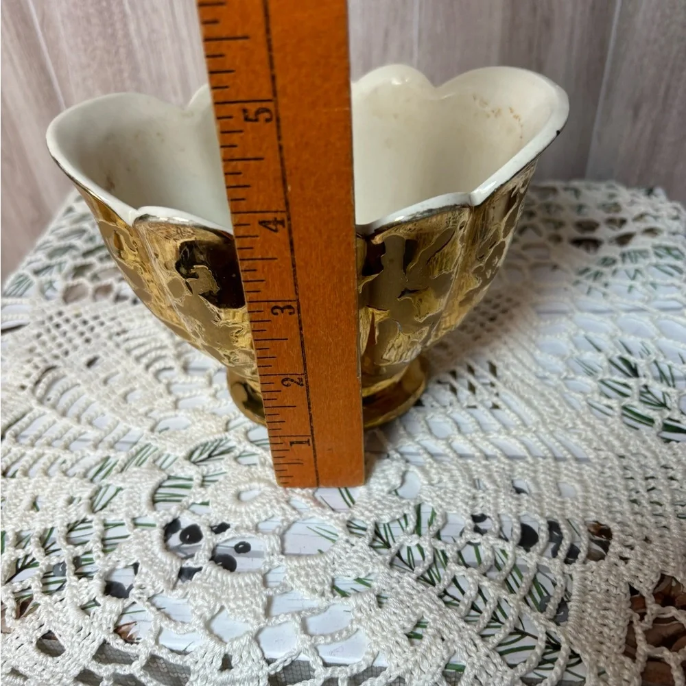 Vintage 24K Plated Weeping Gold Pedestal Bowl Art Vase MCM 50s-60s Made in USA
